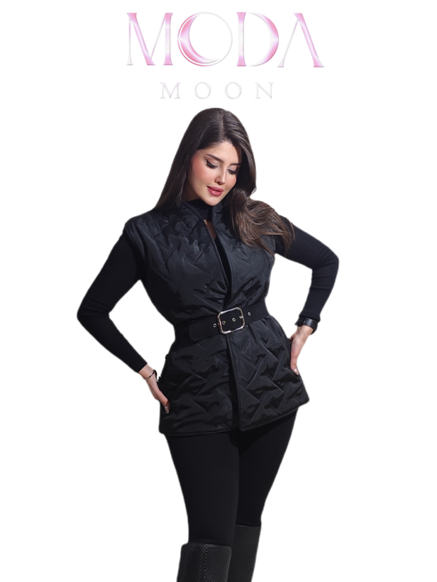 پافر پاییزه مشکی زنانه دو رو کمربند دار ، ضد چروک و شیک برند MODAMOON