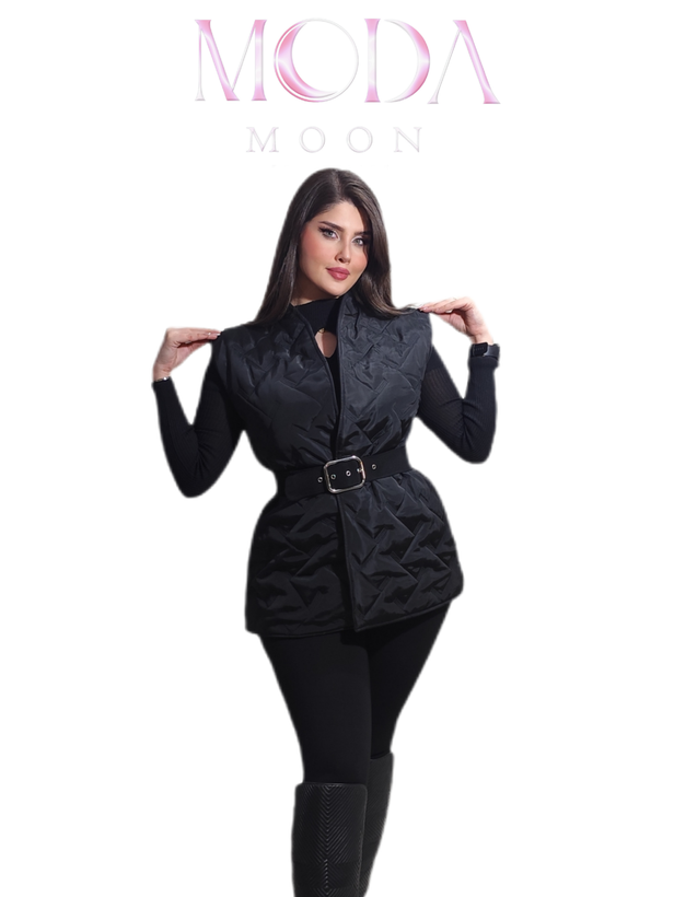 پافر پاییزه مشکی زنانه دو رو کمربند دار ، ضد چروک و شیک برند MODAMOON