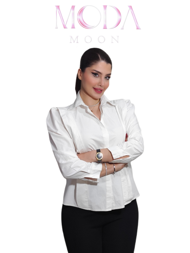 شومیز سفید پوپلین آسیتن پفی برند MODAMOON