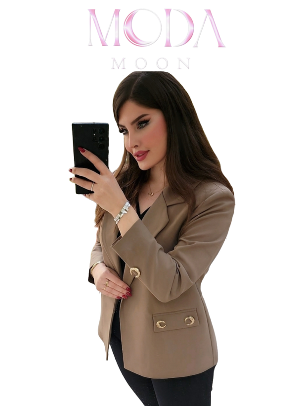 کت کوتاه زنانه لوکس جیب دار با اکسسوری استیل برند MODAMOON