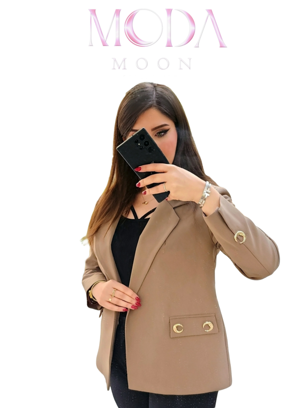 کت کوتاه زنانه لوکس جیب دار با اکسسوری استیل برند MODAMOON