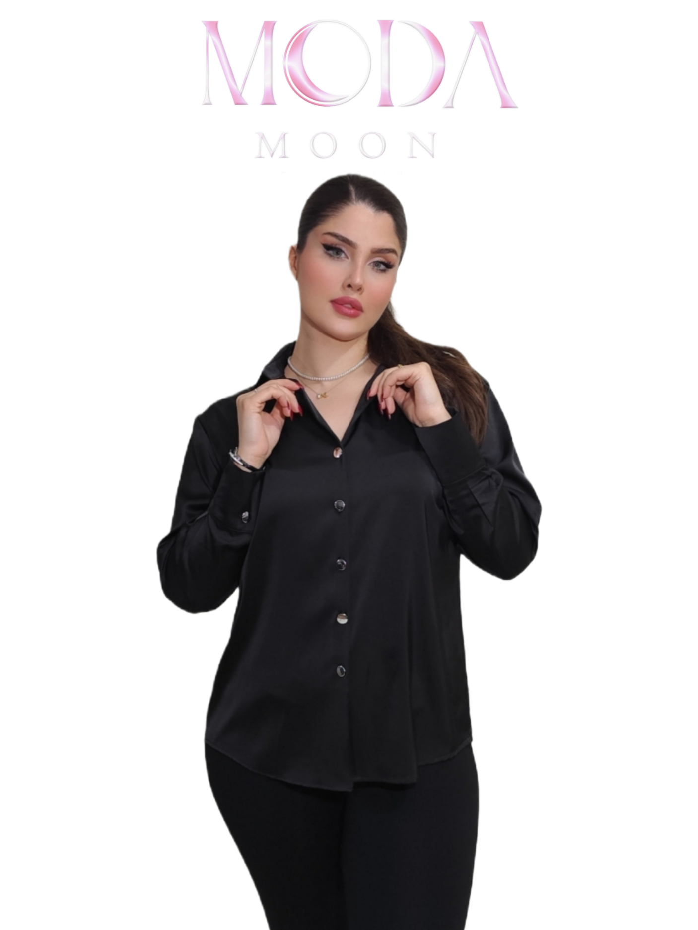 شومیز زنانه مجلسی آسیتن بلند ساتن مشکی  برند MODAMOON