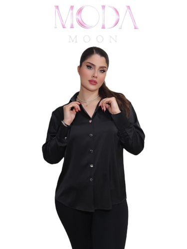شومیز زنانه مجلسی آسیتن بلند ساتن مشکی برند MODAMOON