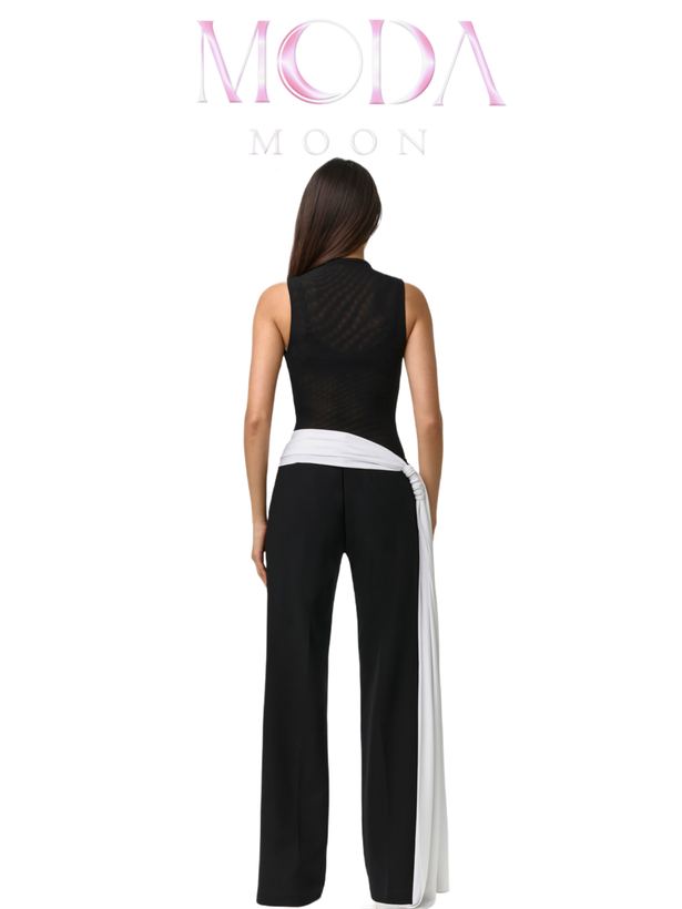 شلوار خاص وایدلگ (Wide-Leg) با شال کمر سفید برند MODAMOON