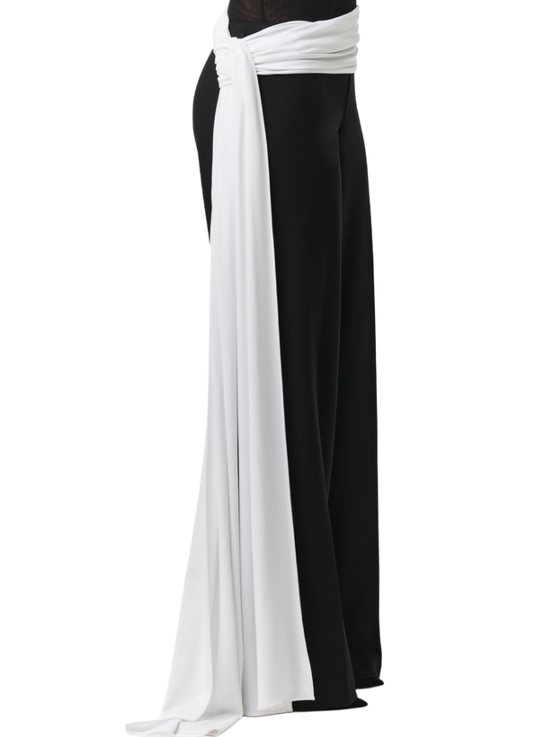 شلوار خاص وایدلگ (Wide-Leg) با شال کمر سفید برند MODAMOON